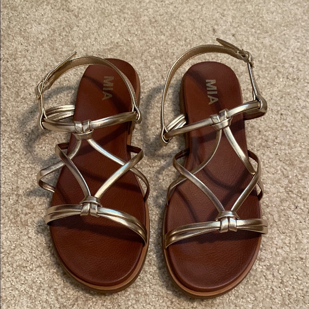 MIA Metallic and Brown Strappy Sandals